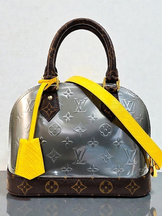 Louis Vuitton Handbags - Louis Vuitton Alma BB Monogram Vernis Silver Embossed Yellow Crossbody Bag